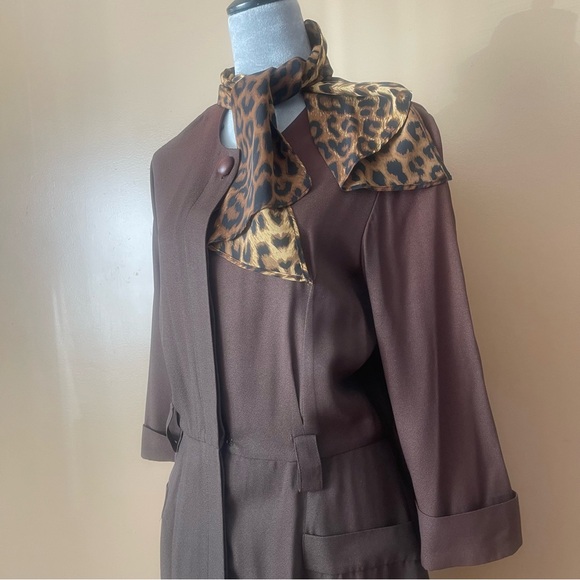 Studio 1 Y2K Vintage Brown Dress with Leopard-Print Scarf size 12 - Picture 4 of 14